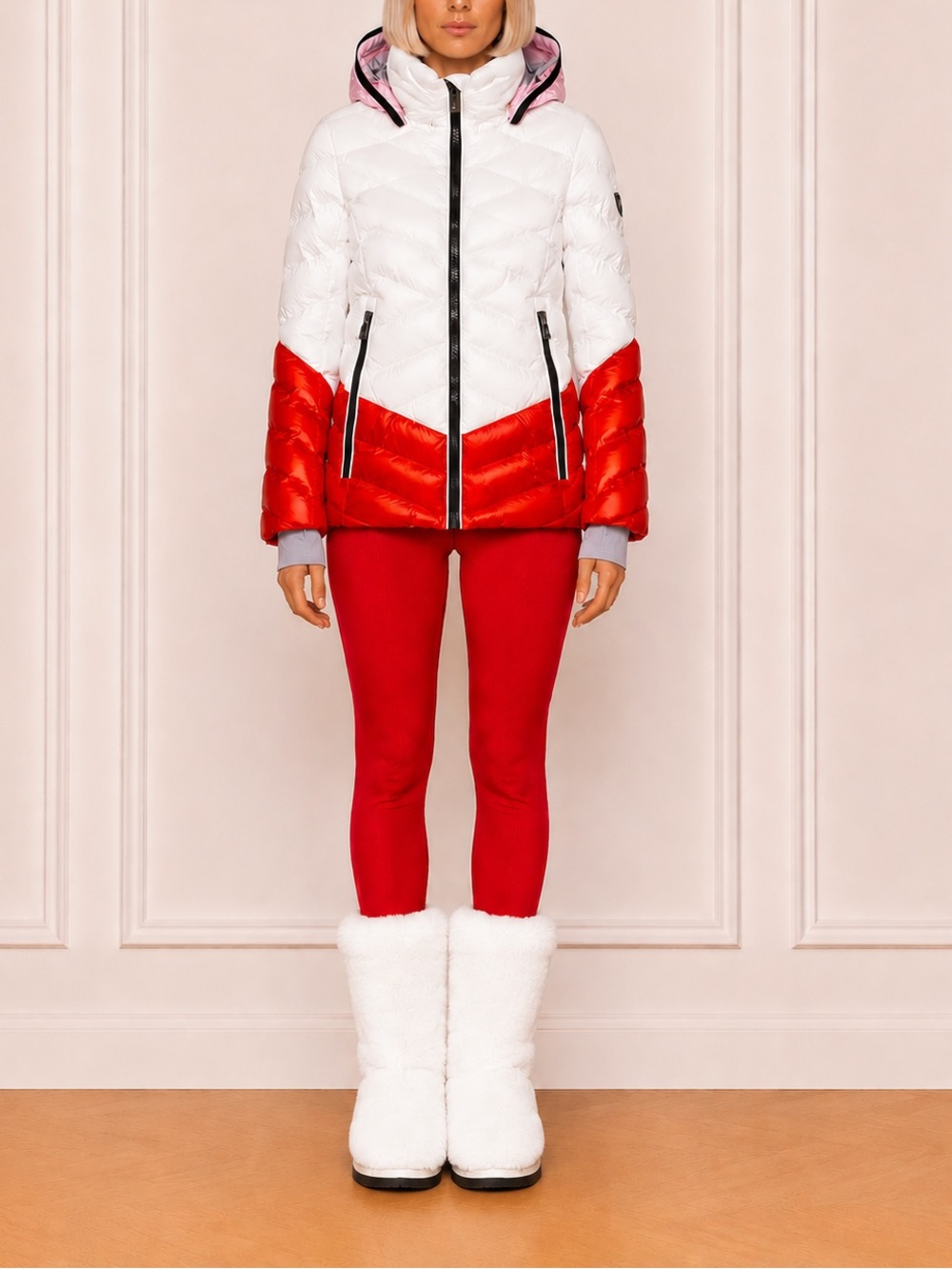New Toni Sailer White & Red Hooded Puffer ski snowboarding Jacket S M 36
